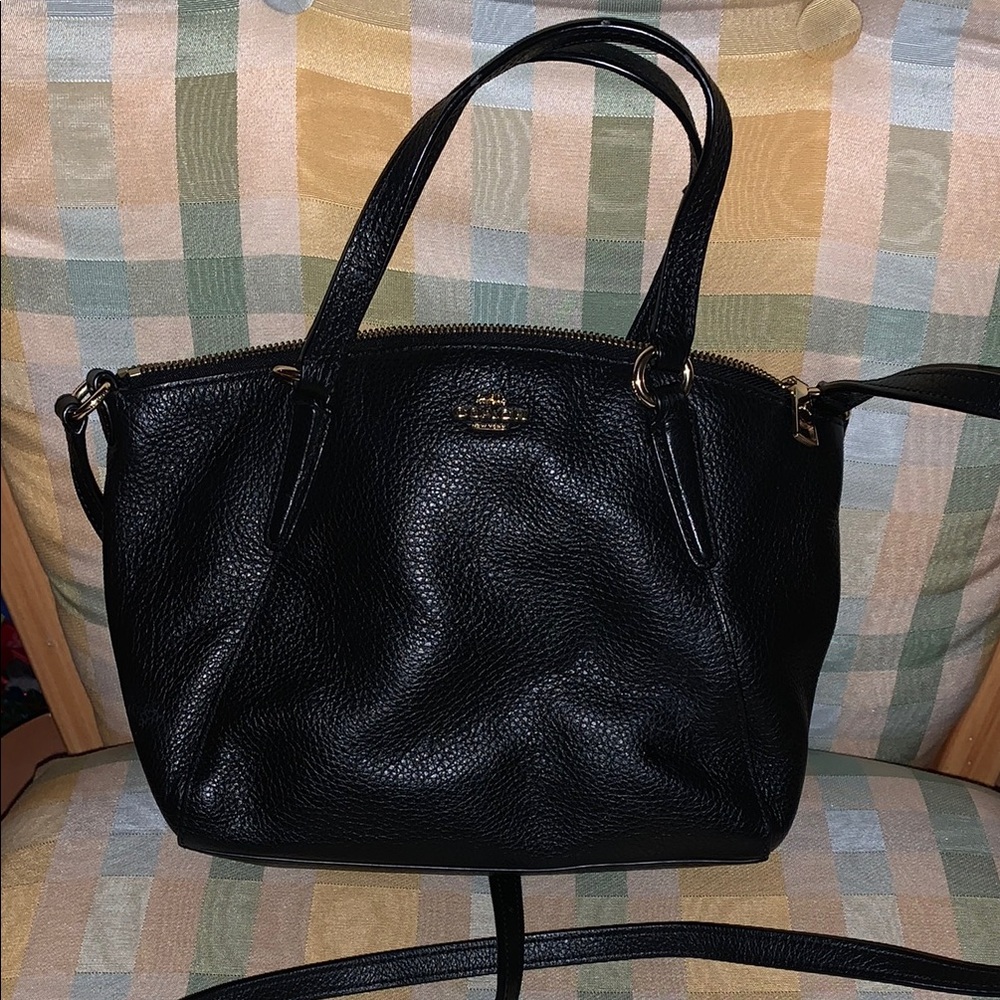 Coach Black Leather Shoulder Bag with Logo